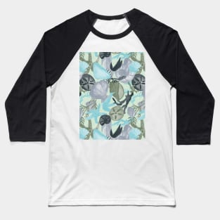 Under the Waves Watercolor - Hand Painted Green, Grey, Blue Pantone Baseball T-Shirt